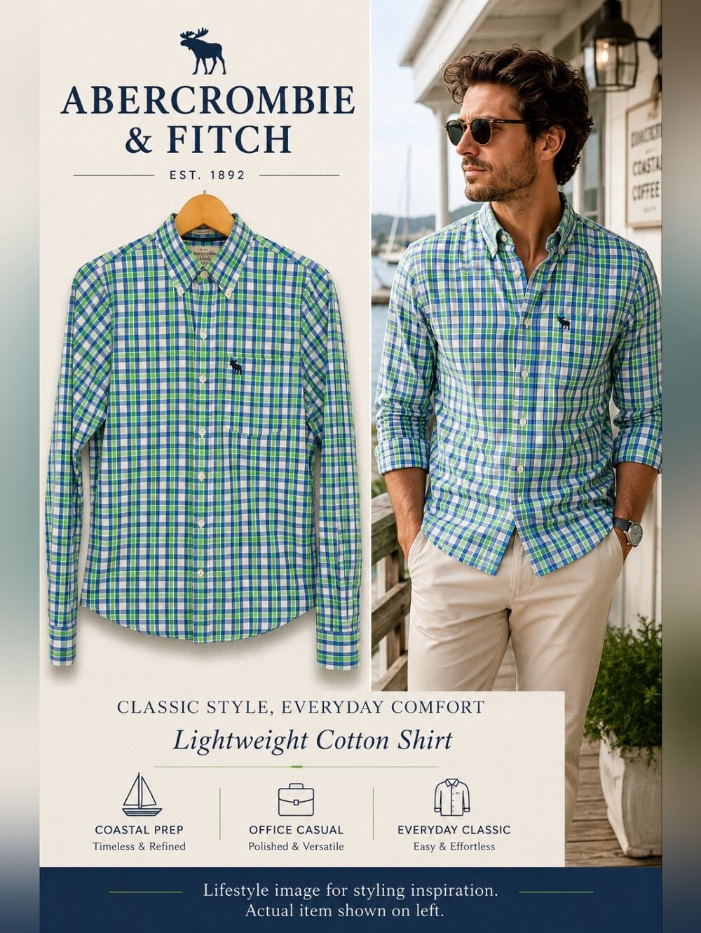 Abercrombie & Fitch Muscle Fit Plaid Shirt Coastal Prep Mens S